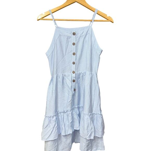 Altar’d State Mini Sundress Tiered Button detail down back Ruffles Blue Medium - Picture 2 of 8